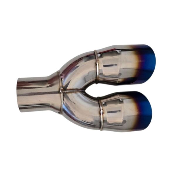 Pair Offset 2.25" In Quad 3" Out Dual Wall Exhaust Tip Stainless Steel Staggered - Picture 5 of 9